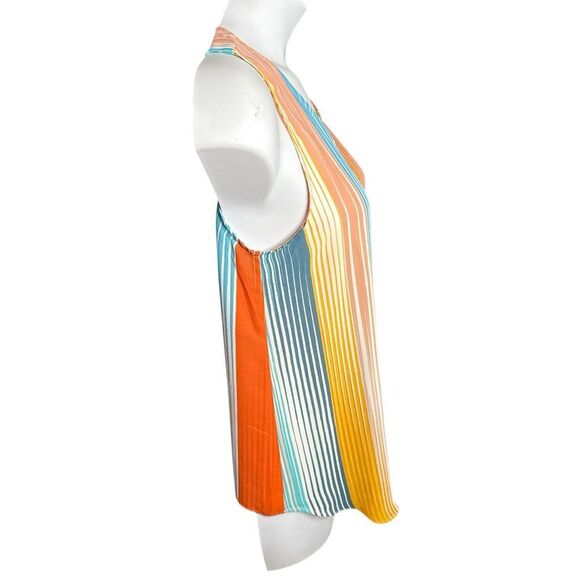Rachel Zoe Multicolor Striped Tank Top Sleeveless Scoop Neck Ruffle Slit M - Picture 3 of 7